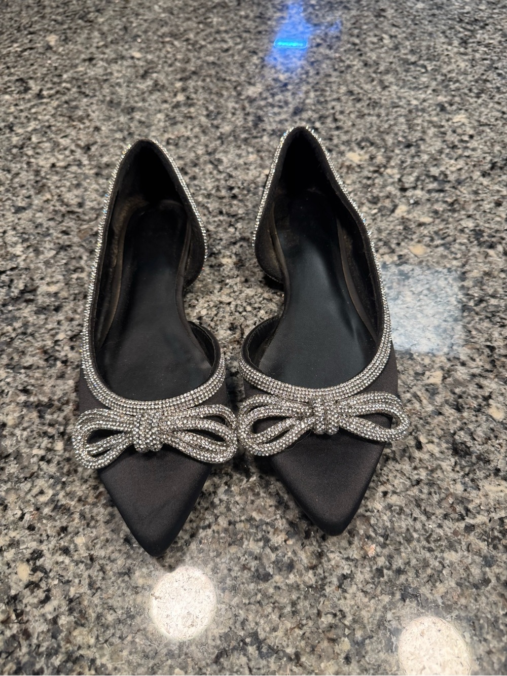 Target Black Pointed Toe Flats with Rhinestone Bow